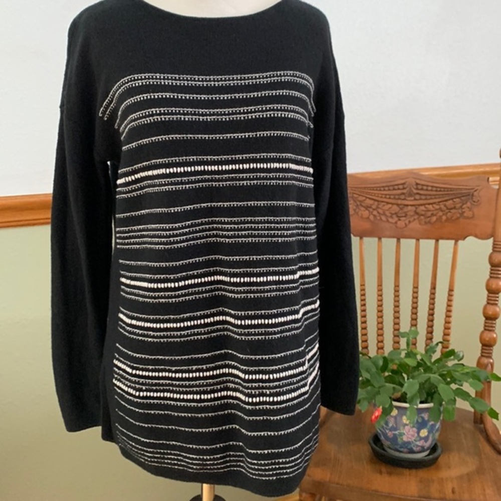 J.Jill Black w/White Embroidered Stripes Pullover Sweater size XS